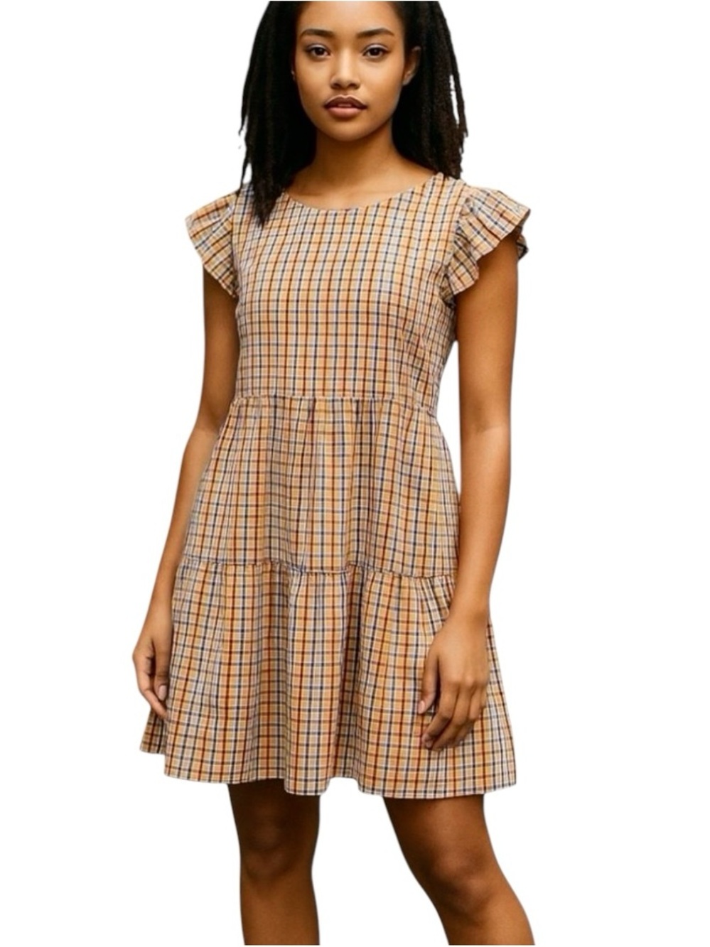 LOFT White Red Blue Yellow Plaid Dress NWOT Size M Festival Bohemian